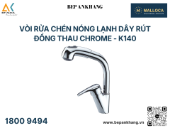 Vòi rửa chén nóng lạnh dây rút đồng thau chrome - K140